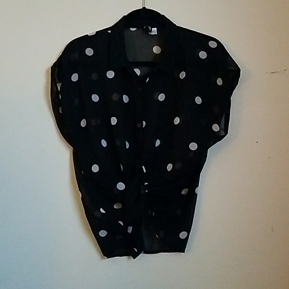 Sheer Black and White Polka Dot Blouse